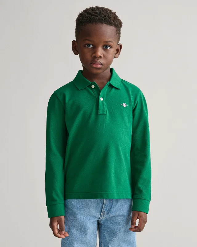 Shield Long Sleeve Piqué Polo in Green