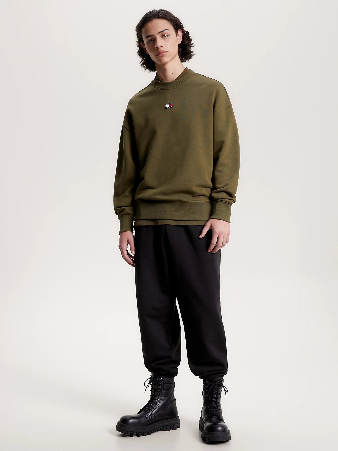 Badge Terry Relaxed Fit Sweatshirt in Olive Green