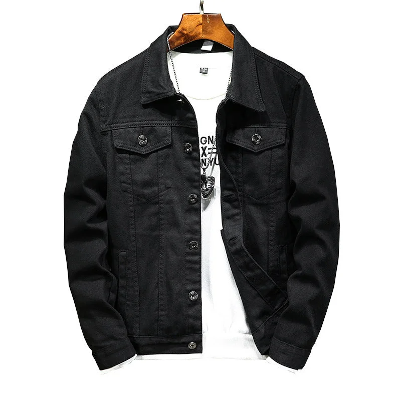 Concise Style Men's Denim Urban Jacket Comfy Black Jean Coats