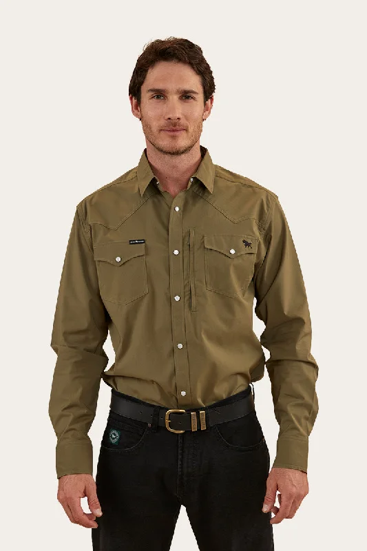 Dillinger Mens Western Shirt - Military Green