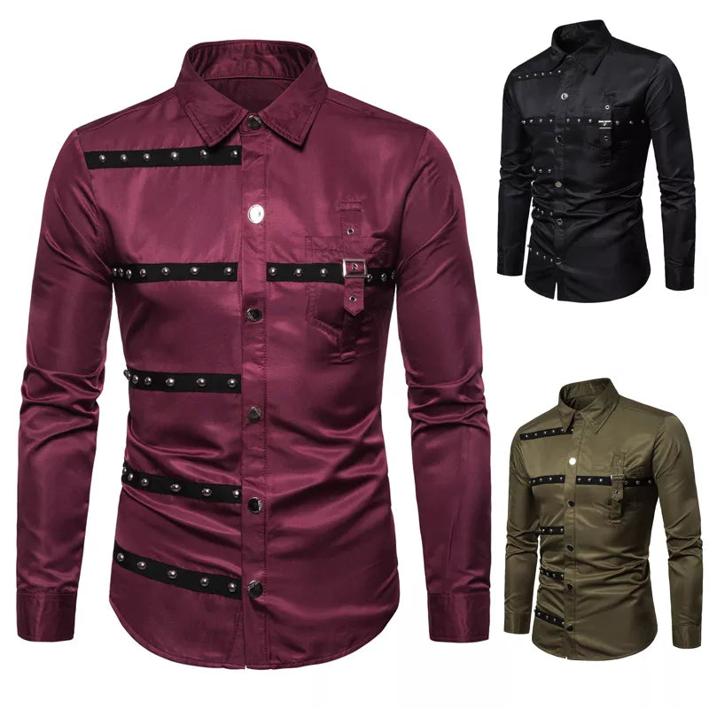 Men's Gothic Style Rivet Long Sleeve Dress Shirt