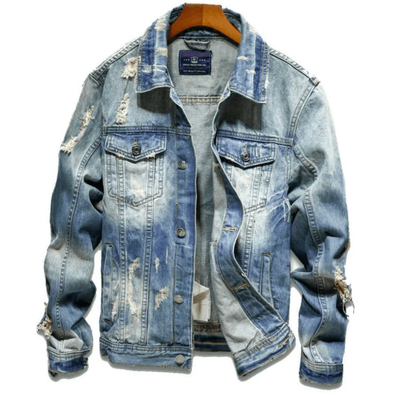 Men's Slim Denim Jacket Vintage Jacket Ripped Urban Jean Coats