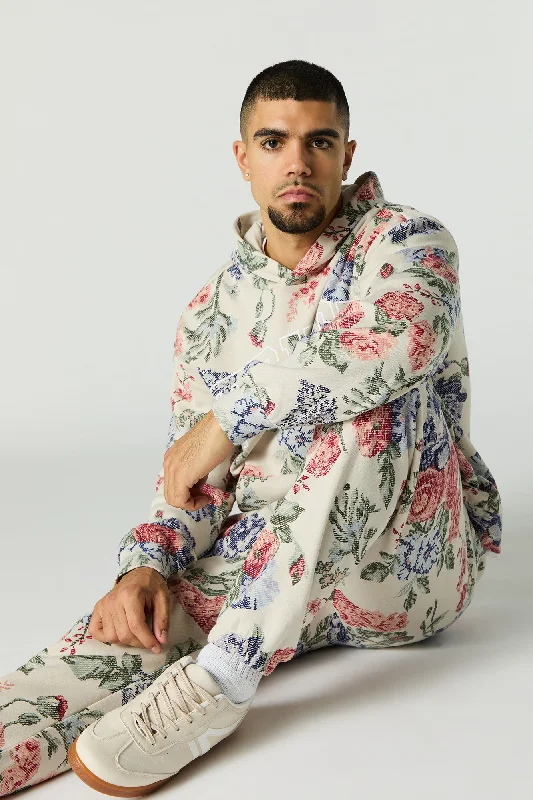 Floral Print Fleece Hoodie