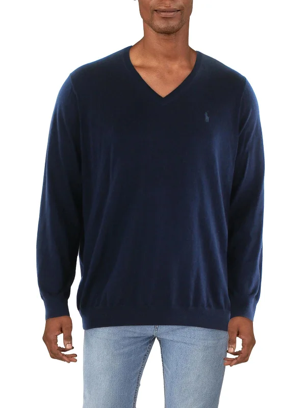 Big & Tall Mens Logo Wool V-Neck Sweater