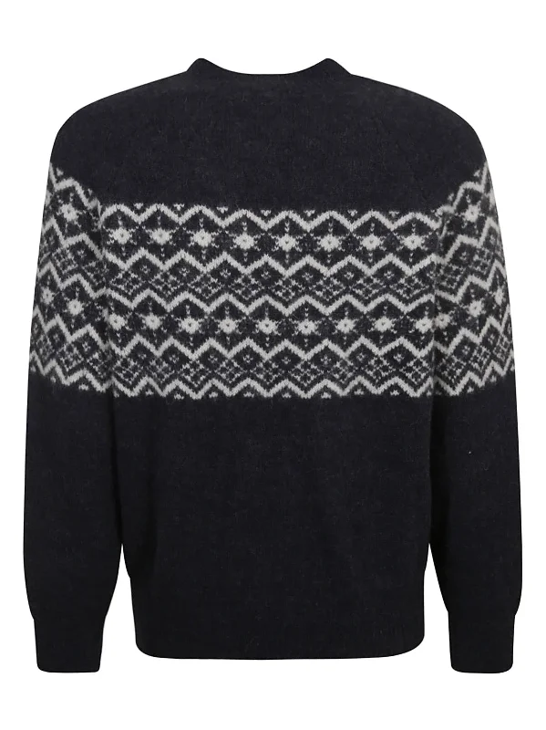 Brunello Cucinelli Mens Jacquard-Detail Crewneck Sweater in Navy