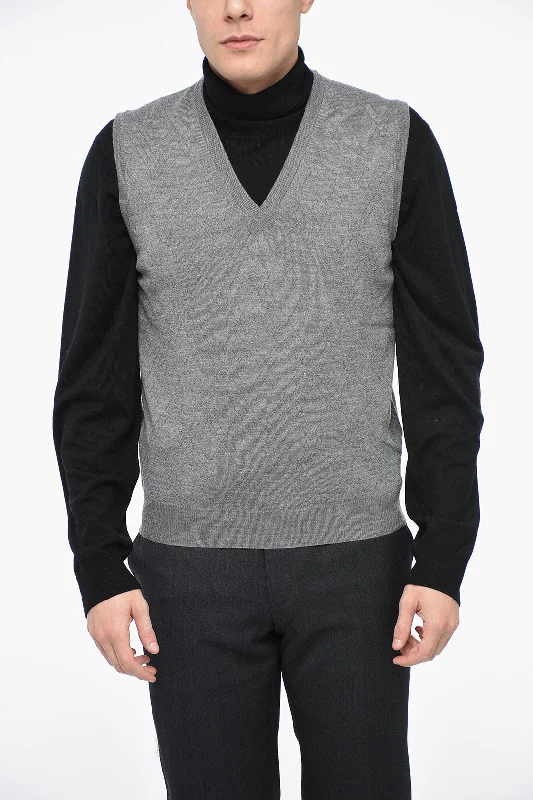 Corneliani V Neck Jacquard Virgin Wool Vest