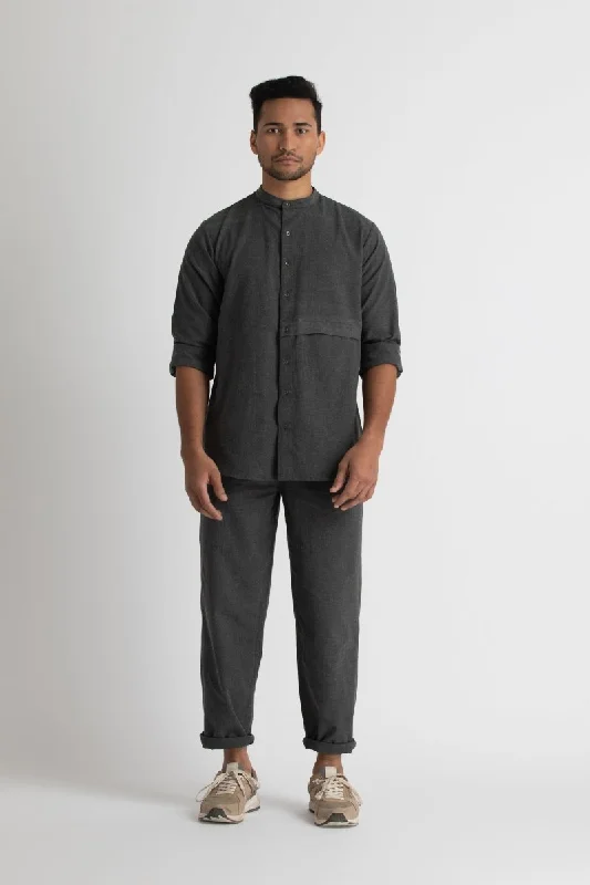 Front Pocket Shirt Co-ord- Lead grey melange