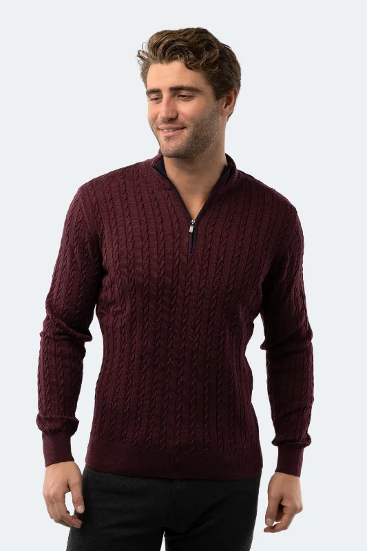 Melange Burgundy Knit Quarter Zip