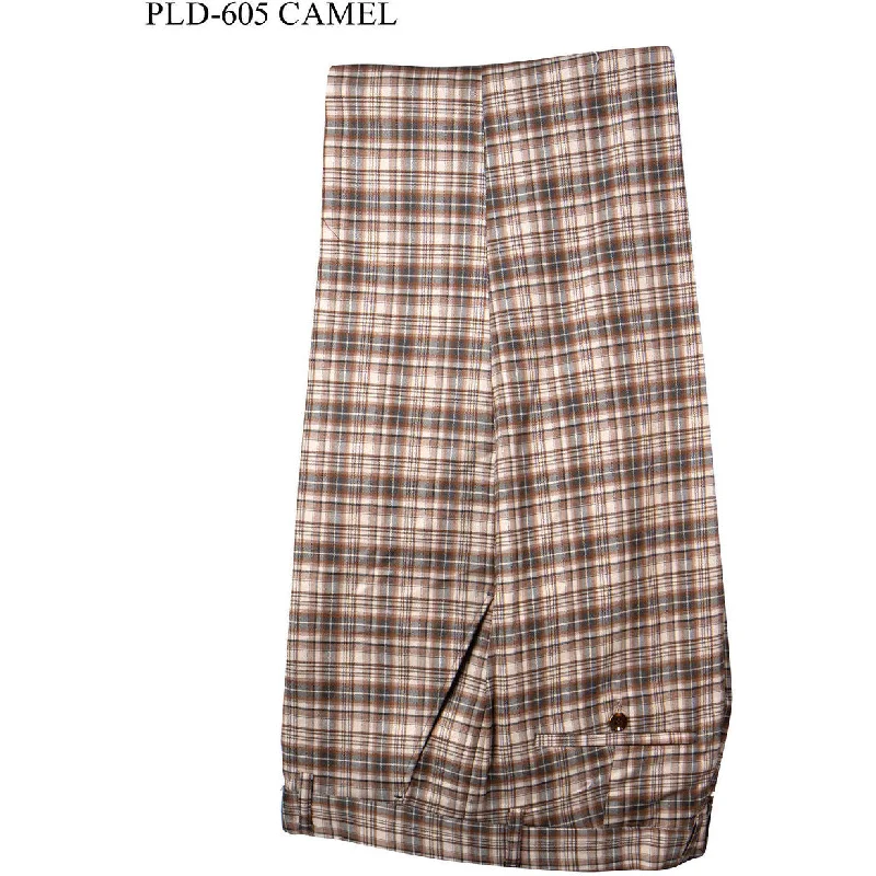 Plaid Camel Flat Front Pants - SYM