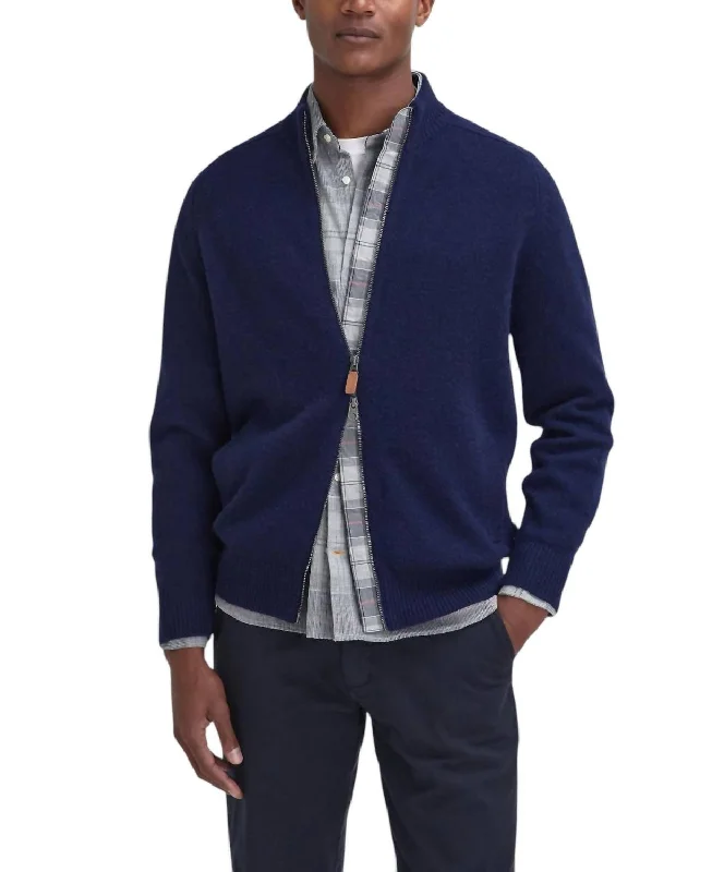 Talder Zip Knitted Cardigan In Navy