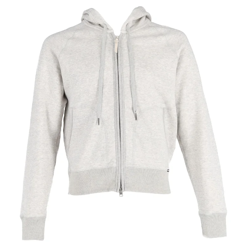 Tom Ford Front Zip Hoodie in Grey Cotton