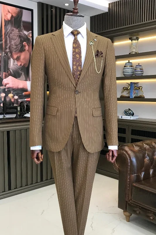 Chic Coffee Striped Notched Lapel Business Suits Two Pieces Suit for Groom