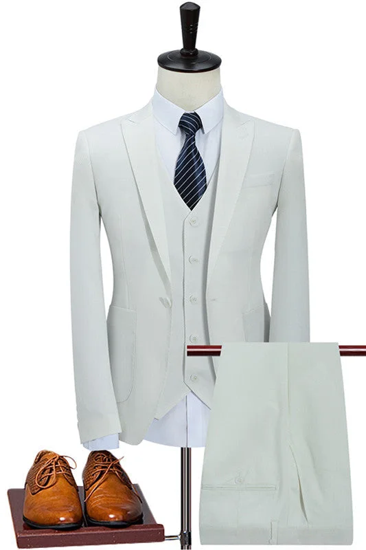 Chic White Slim Fit Men 3 piece suit wedding Notched Lapel One Button Business Suits