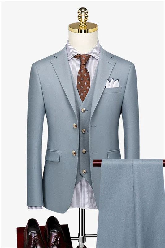 Classic Blue Three Pieces Slim Fit Business Suits Notched Lapel Wedding Suits