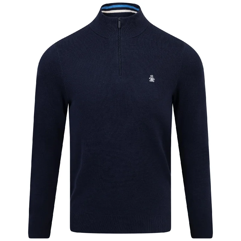 Cotton Quarter Zip Tipped LS Polo Dark Sapphire - AW24