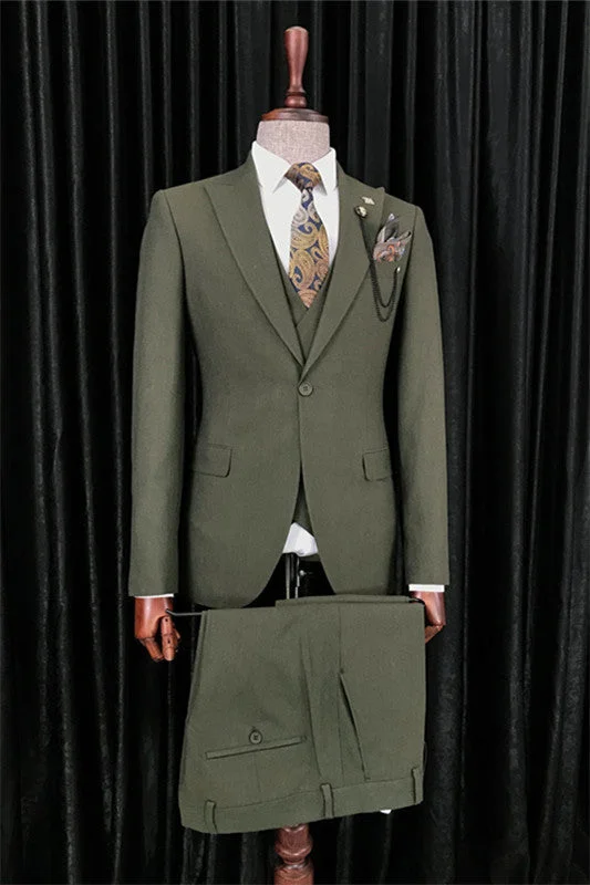 Dark Green Peaked Lapel Business Suits Formal Wedding Suits for Men