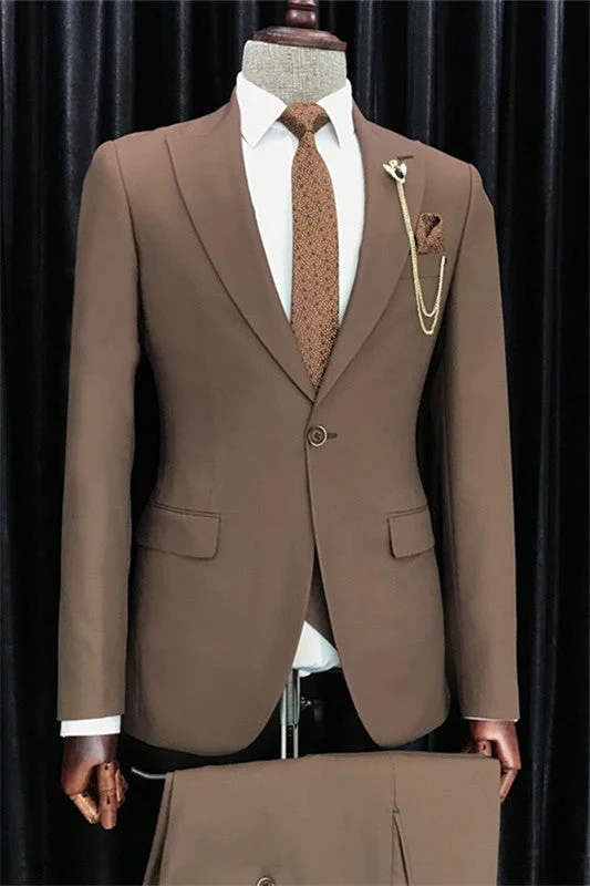 Deep Brown Peaked Lapel Slim Fit Business Suits One Button Two Pieces Bestman Suits