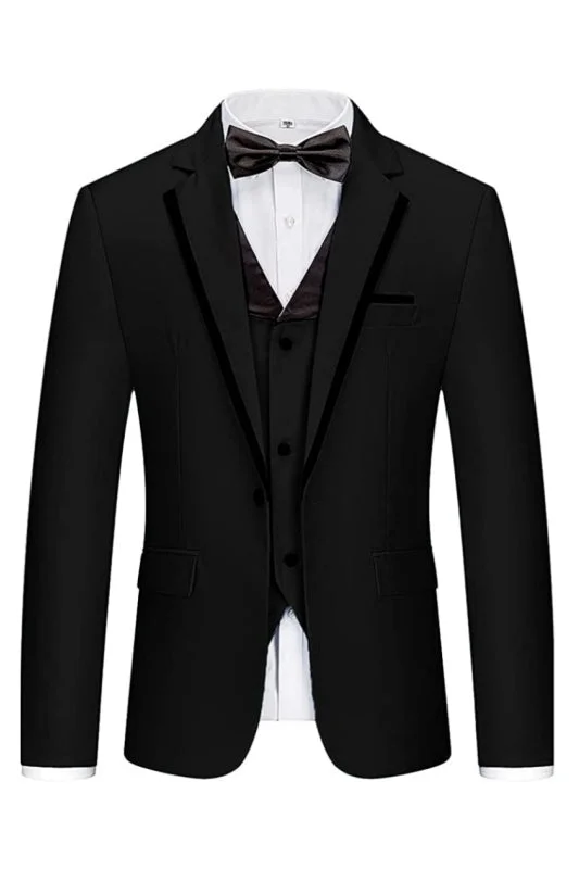 Fancy Black Notched Lapel Three Pieces Slim Fit Business Suits Wedding Groom Suits