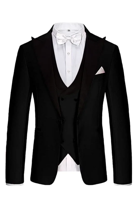 Formal Black Peaked Lapel Men Business Suits Three Pieces Prom Suits