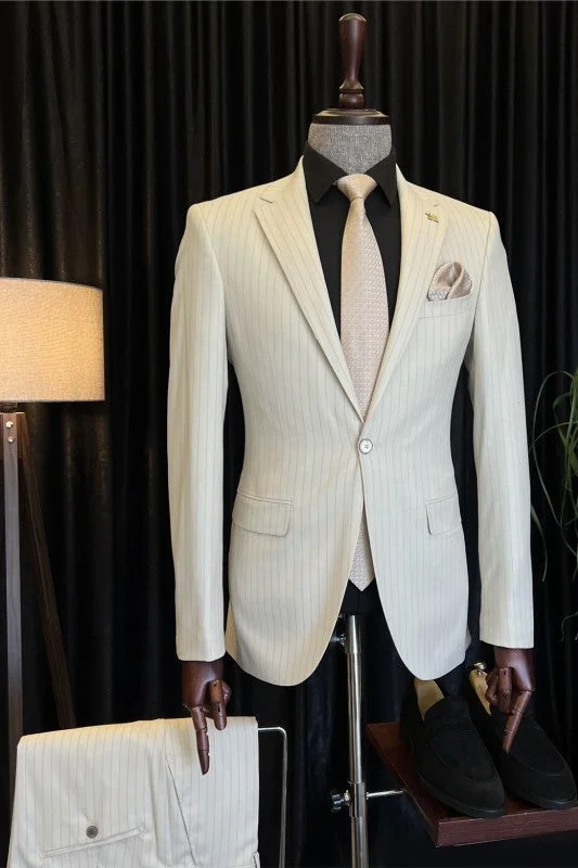 Formal White Notched Lapel Striped Men Business Suits Prom Suits