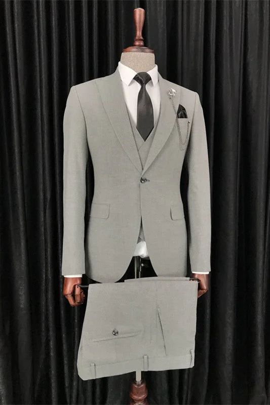 Gray Peaked Lapel Three Pieces Business Suits One Button Wedding Suits for Men