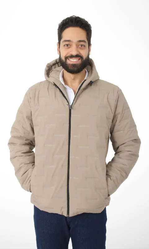 Hooded Puffer Jacket (Beige)