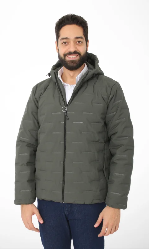 Hooded Puffer Jacket (Oil Green)