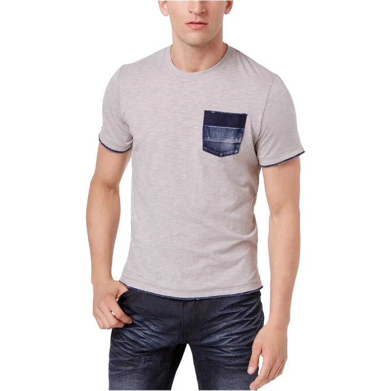 I-N-C Mens Denim Pocket Basic T-Shirt, Beige, XX-Large