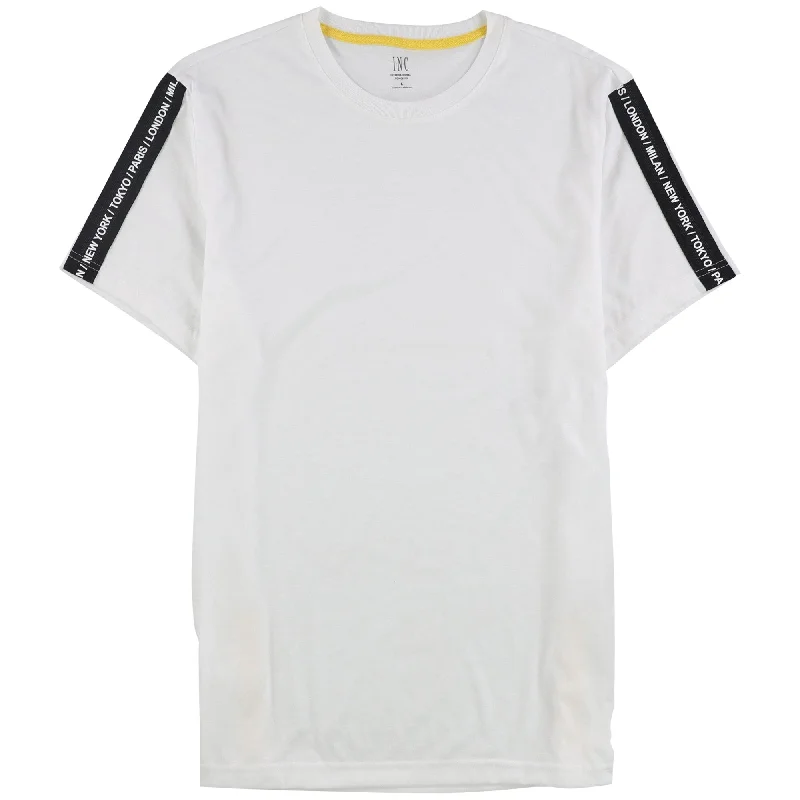 I-N-C Mens Zippered Basic T-Shirt, White, Large