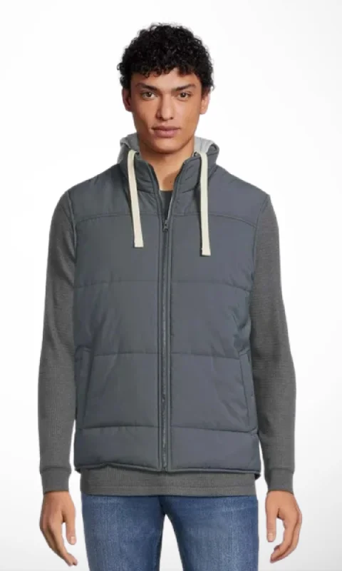 Men Hooded Vest (Cool Grey-Petrol)