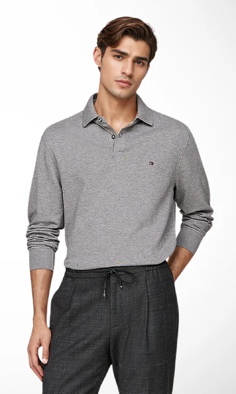 ORIGINAL Men Long Sleeve Cotton Polo Shirts (Grey)