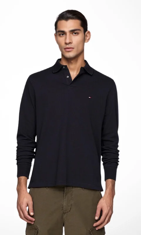 ORIGINAL Men Long Sleeve Cotton Polo Shirts (Navy)