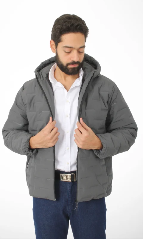 Hooded Puffer Jacket (Grey)