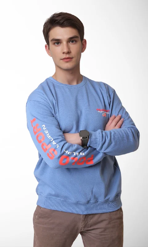 Men Round Sweater-Side Logo (Blue)