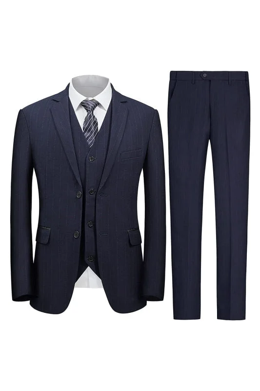 Navy Blue Three Pieces Business Suits Notched Lapel Formal Wedding Suits