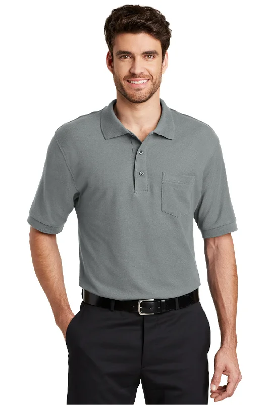 Port Authority Mens Silk Touch Wrinkle Resistant Short Sleeve Polo Shirt w/ Pocket - Cool Grey