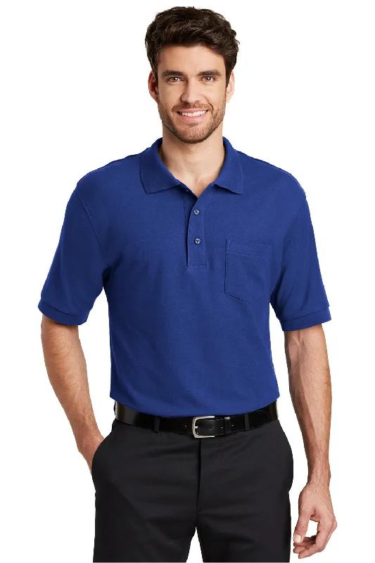 Port Authority Mens Silk Touch Wrinkle Resistant Short Sleeve Polo Shirt w/ Pocket - Royal Blue