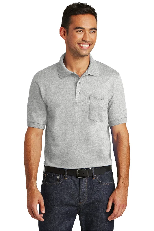 Port & Company Mens Core Stain Resistant Short Sleeve Polo Shirt w/ Pocket - Ash Grey - Closeout