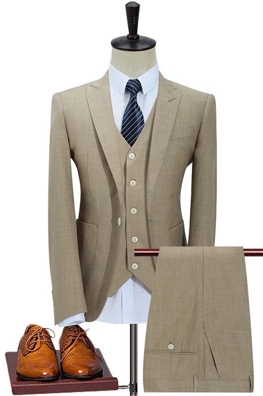 Stylish Dark Khaki Three Pieces Peaked Lapel Wedding Suit Business Suits